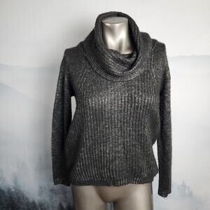 Worthington Petite Cowl Neck Black Metallic Sweater | Women's PS